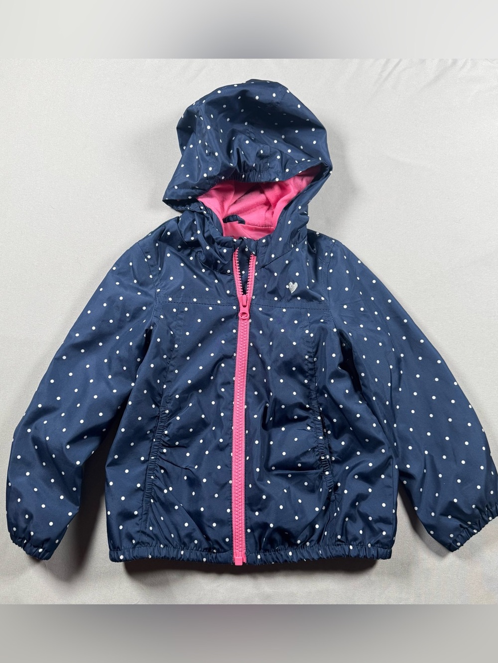 Carter's Toddler Girl 2T Navy Blue Pink Hooded Windbreaker Polka Dot Jacket